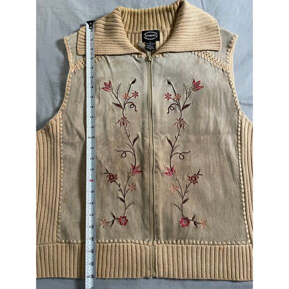 Vtg. Designer's Studio Originals Leather and Embroidered Vest SZ XL Y2K/ 90s - Picture 6 of 8